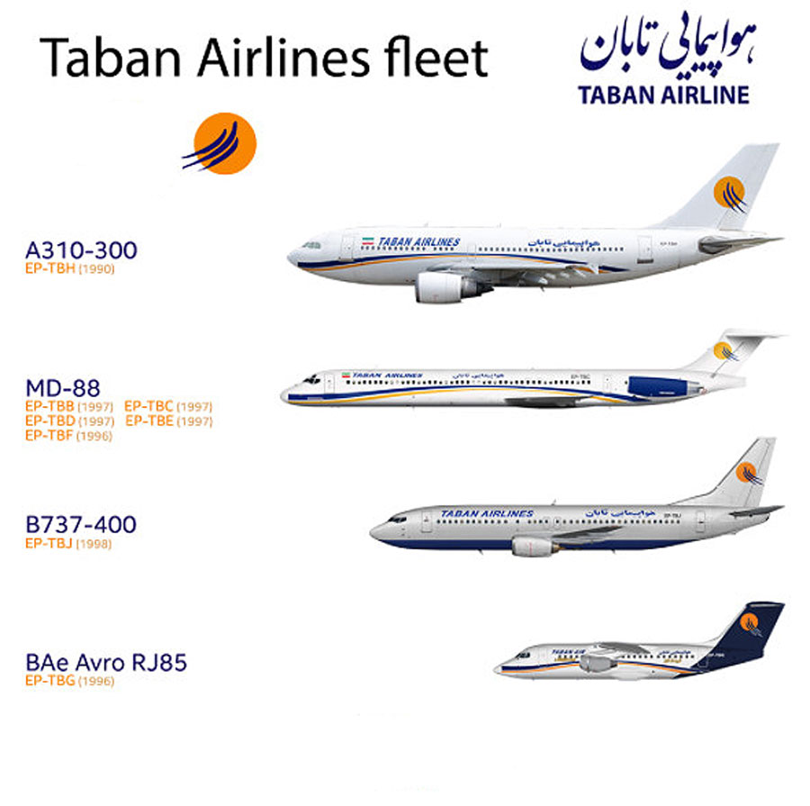 ناوگان های شرکت هواپیمایی تابان